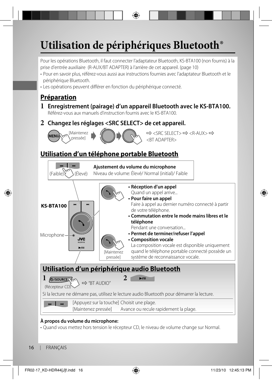 Utilisation de périphériques bluetooth, Préparation, Utilisation d’un téléphone portable bluetooth | Utilisation d’un périphérique audio bluetooth | JVC GET0686-001A User Manual | Page 48 / 49