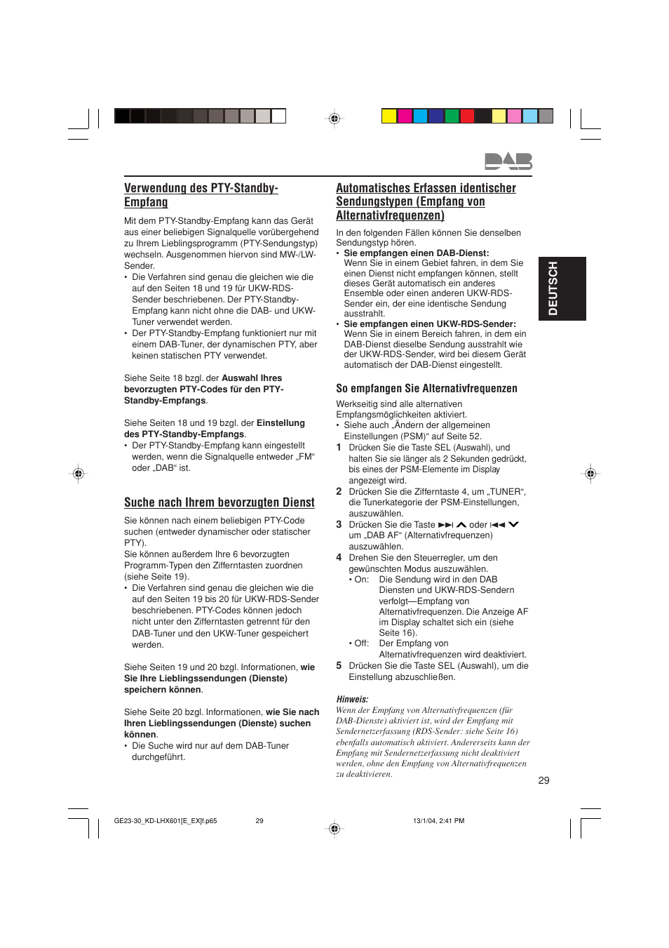Verwendung des pty-standby- empfang, Suche nach ihrem bevorzugten dienst | JVC KD-LHX601 User Manual | Page 101 / 291