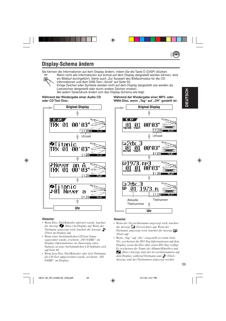 Display-schema ändern, Deutsch | JVC KD-LHX601 User Manual | Page 111 / 291