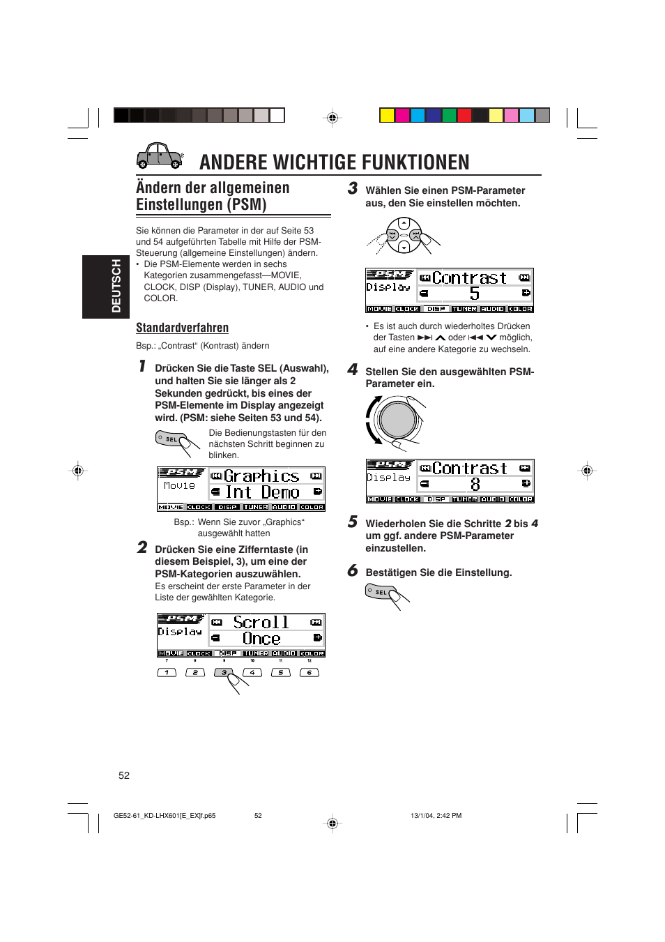 Andere wichtige funktionen, Ändern der allgemeinen einstellungen (psm) | JVC KD-LHX601 User Manual | Page 124 / 291