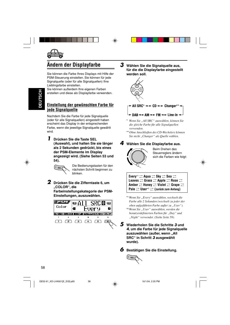 Ändern der displayfarbe | JVC KD-LHX601 User Manual | Page 130 / 291
