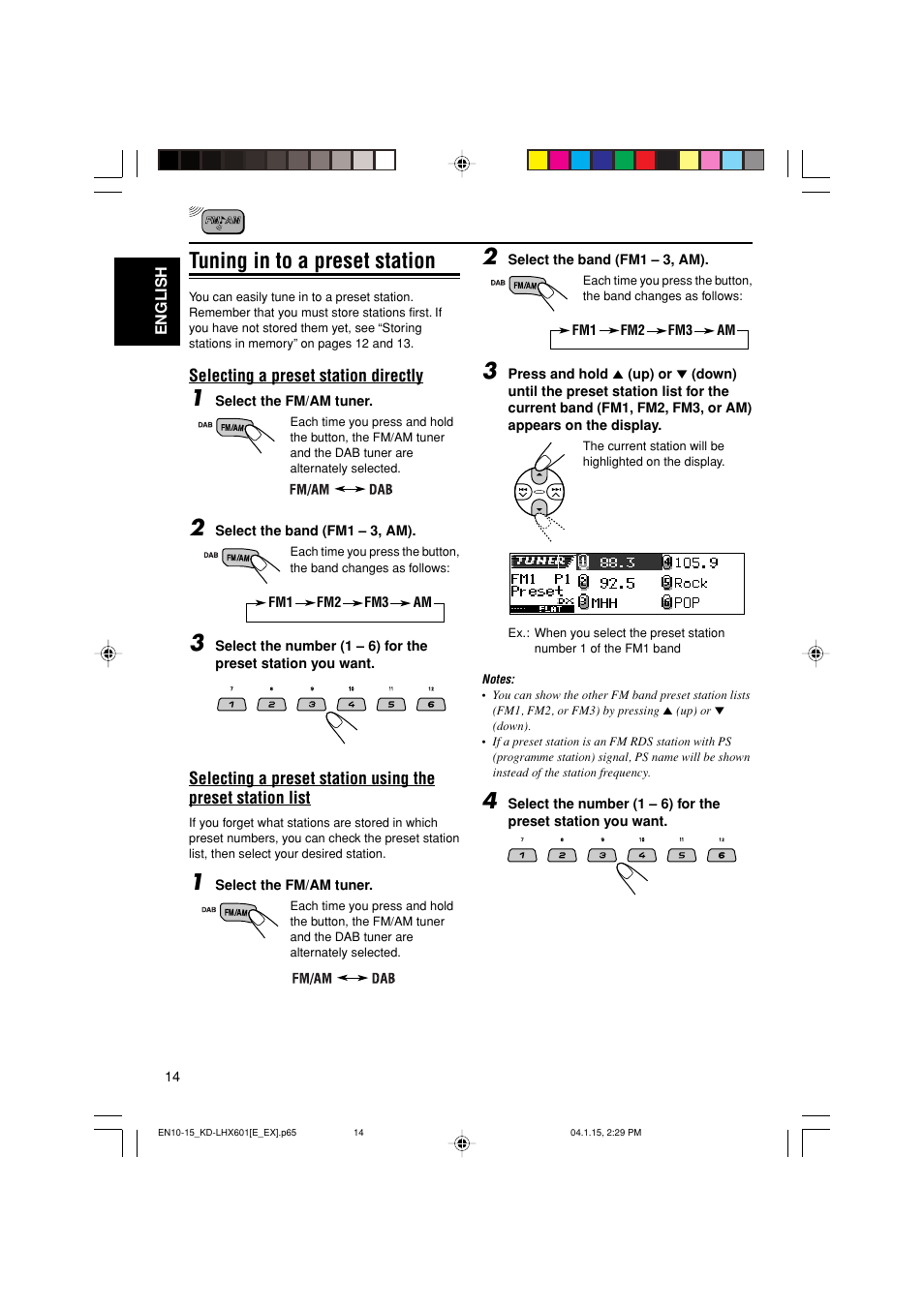 Tuning in to a preset station | JVC KD-LHX601 User Manual | Page 14 / 291