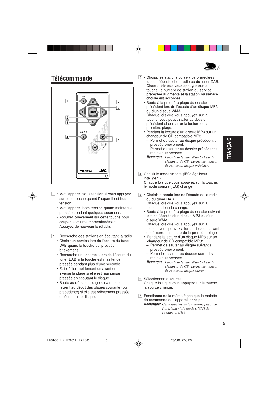 Télécommande, Fran ç ais | JVC KD-LHX601 User Manual | Page 149 / 291