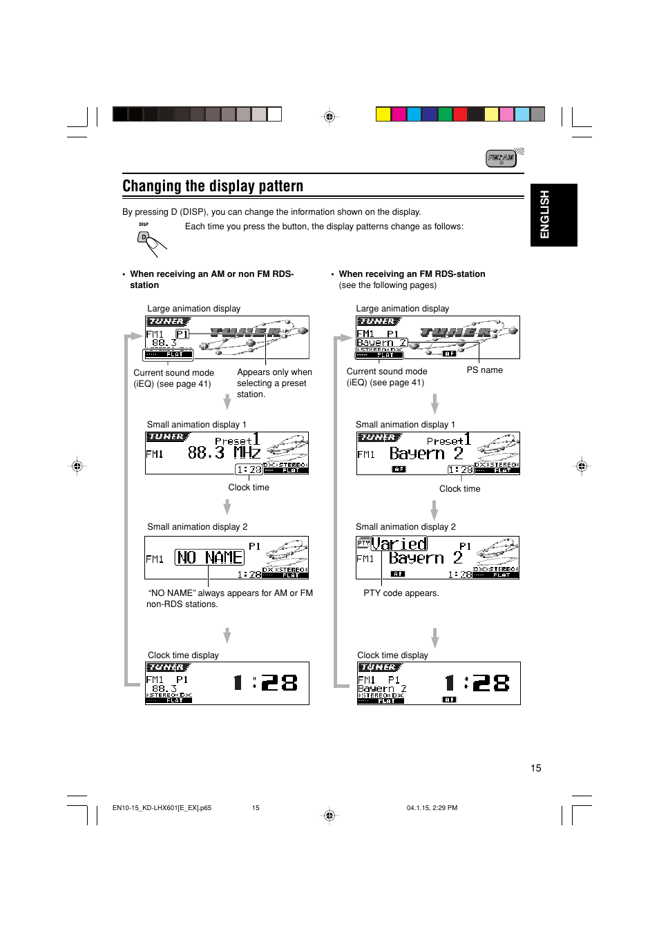 Changing the display pattern, English | JVC KD-LHX601 User Manual | Page 15 / 291