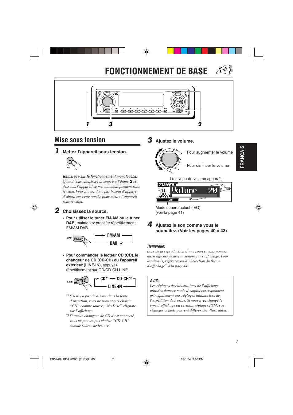 Fonctionnement de base, Mise sous tension 1 | JVC KD-LHX601 User Manual | Page 151 / 291
