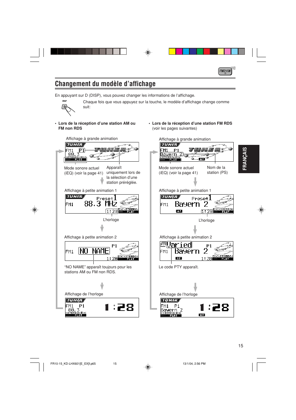 Changement du modèle d’affichage, Fran ç ais | JVC KD-LHX601 User Manual | Page 159 / 291