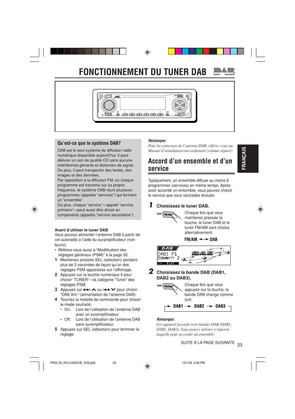 Fonctionnement du tuner dab, Accord d’un ensemble et d’un service | JVC KD-LHX601 User Manual | Page 167 / 291