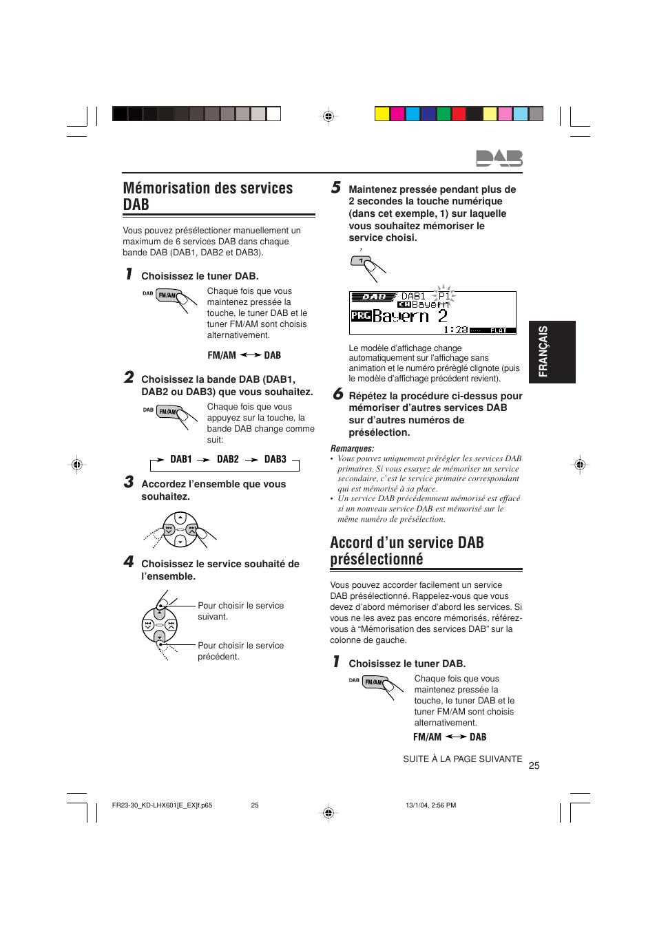 Mémorisation des services dab, Accord d’un service dab présélectionné | JVC KD-LHX601 User Manual | Page 169 / 291