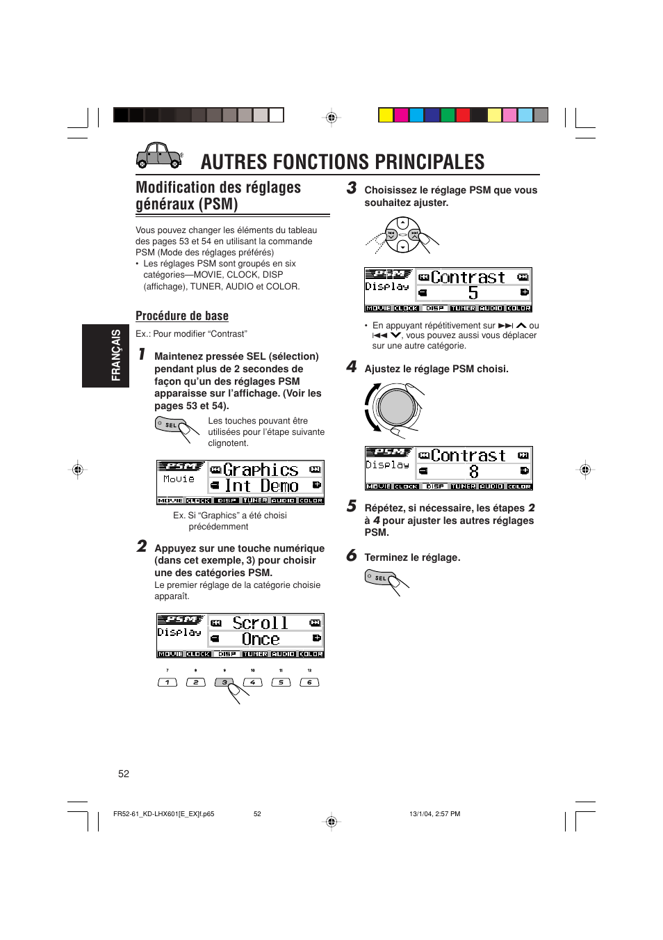 Autres fonctions principales, Modification des réglages généraux (psm) | JVC KD-LHX601 User Manual | Page 196 / 291