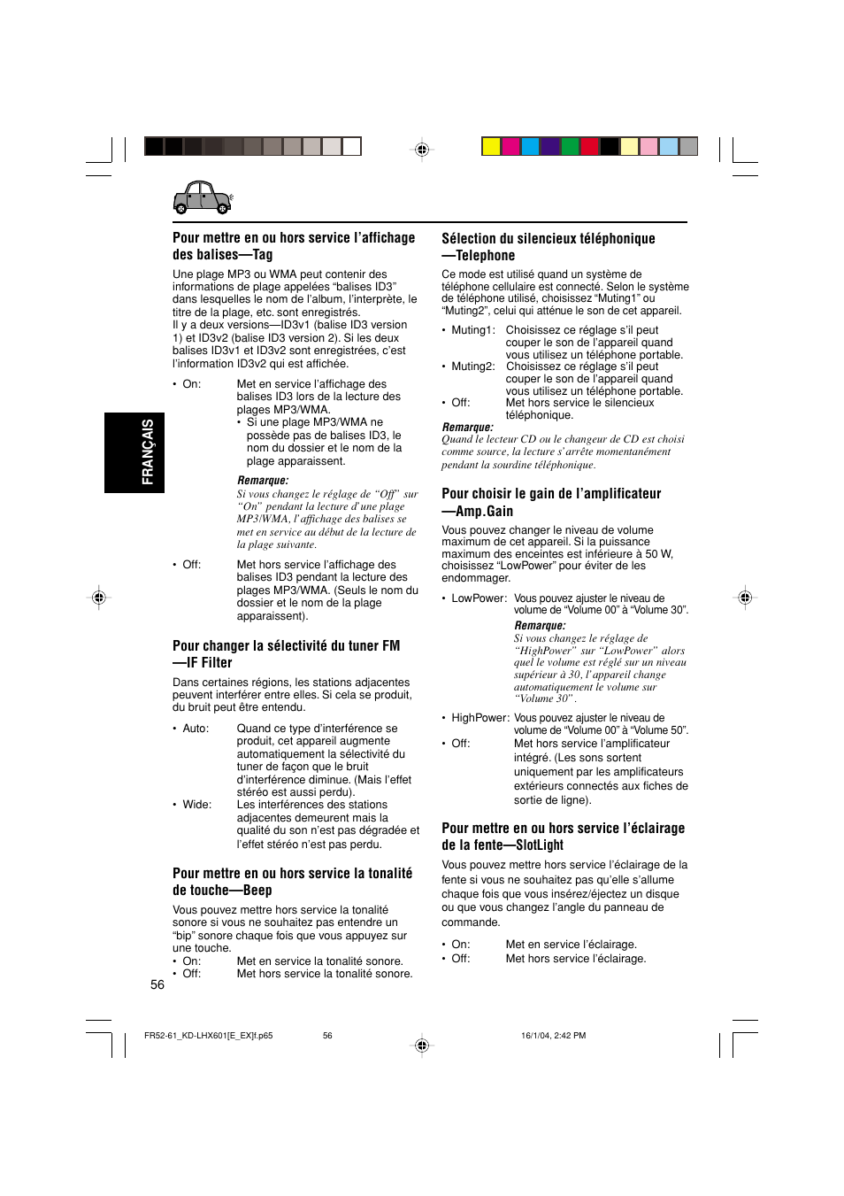 Pour choisir le gain de l’amplificateur —amp.gain, Pour changer la sélectivité du tuner fm —if filter | JVC KD-LHX601 User Manual | Page 200 / 291