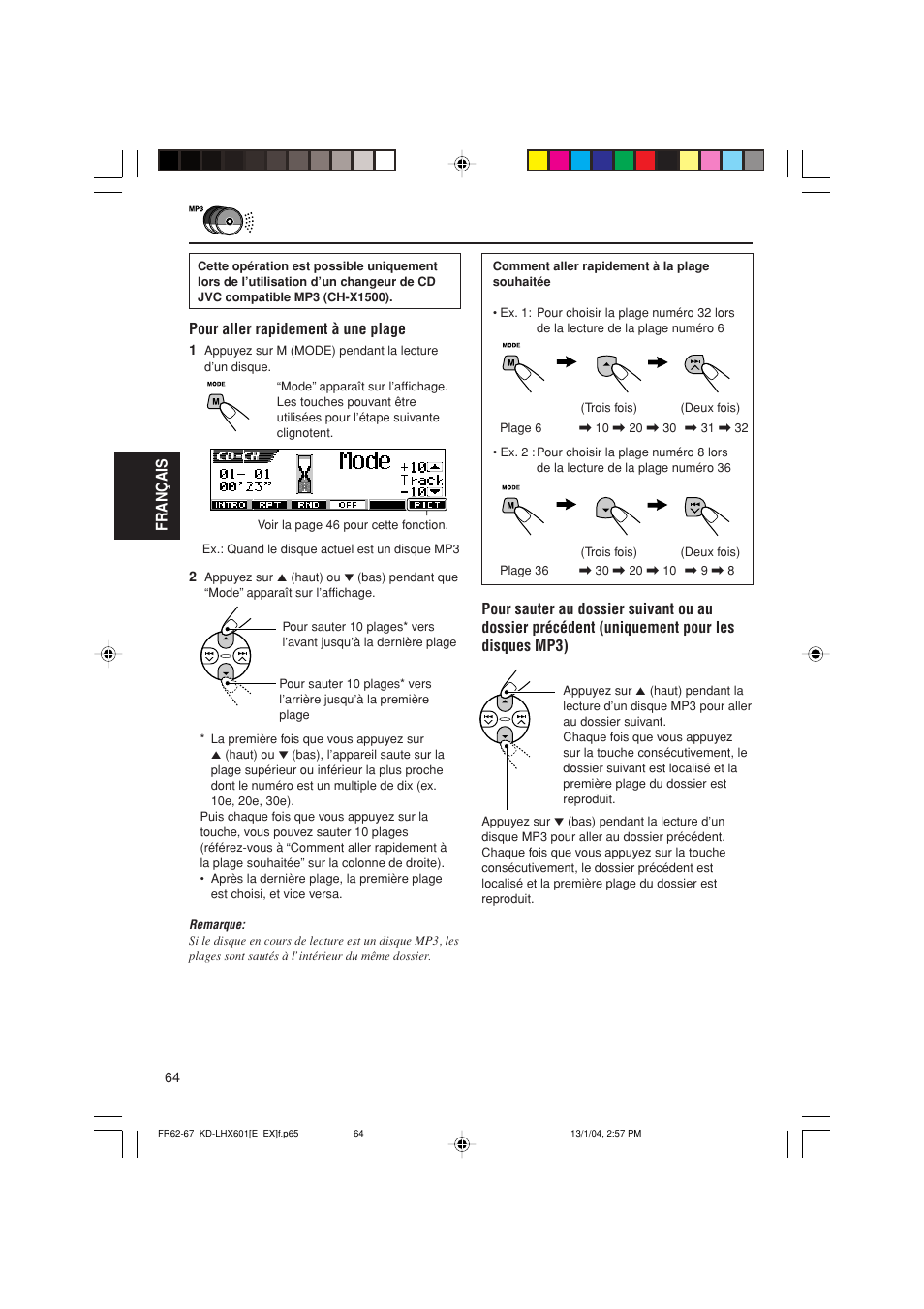 Fran ç ais, Pour aller rapidement à une plage | JVC KD-LHX601 User Manual | Page 208 / 291