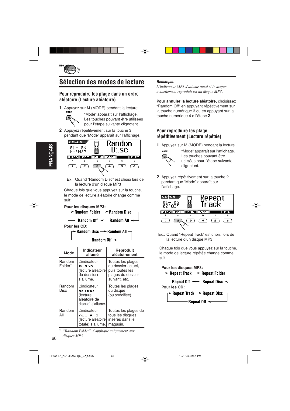 Sélection des modes de lecture, Fran ç ais | JVC KD-LHX601 User Manual | Page 210 / 291