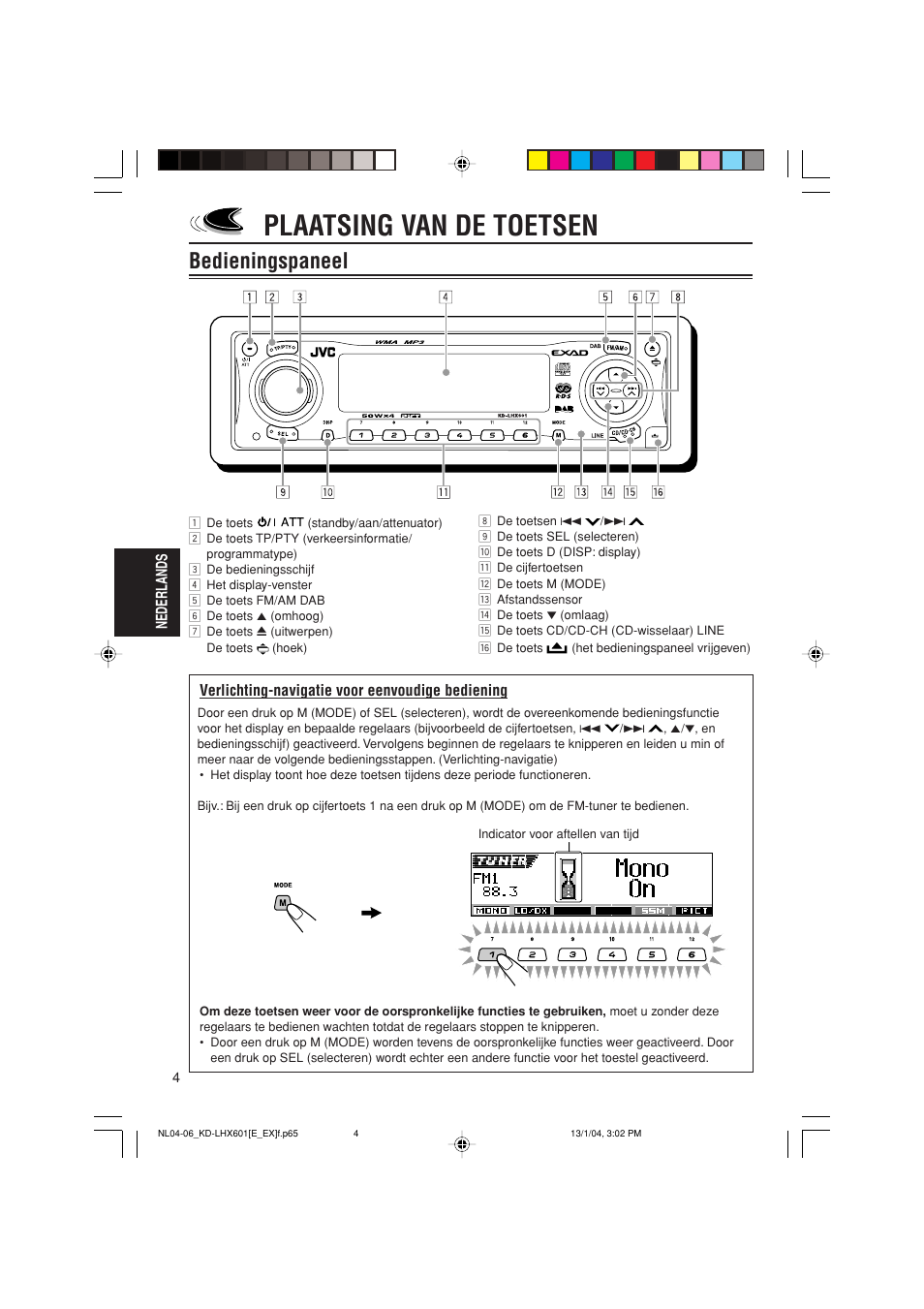 Plaatsing van de toetsen, Bedieningspaneel | JVC KD-LHX601 User Manual | Page 220 / 291