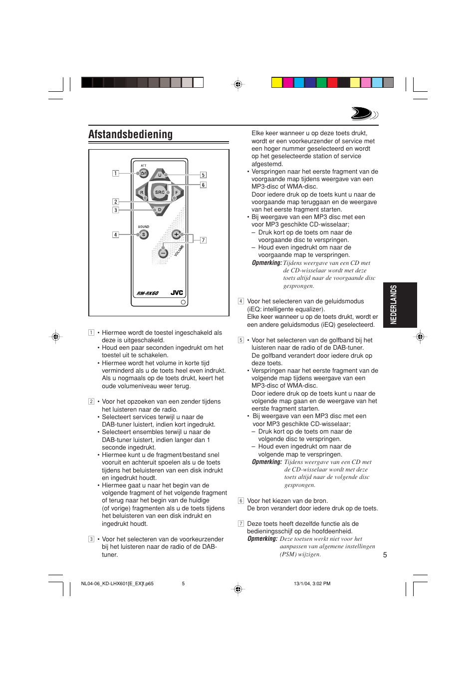 Afstandsbediening, Nederlands | JVC KD-LHX601 User Manual | Page 221 / 291