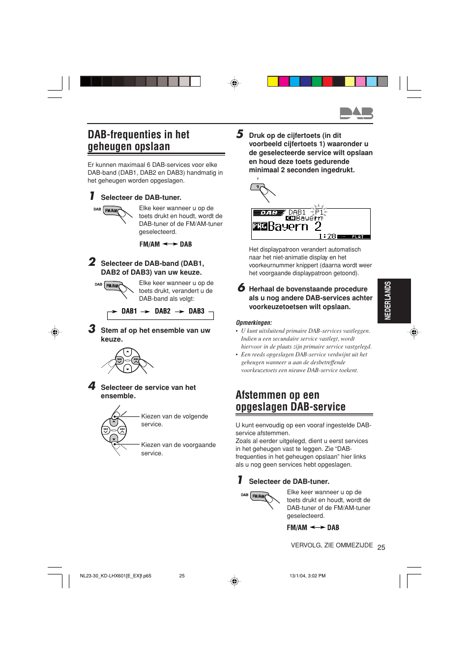 Dab-frequenties in het geheugen opslaan, Afstemmen op een opgeslagen dab-service | JVC KD-LHX601 User Manual | Page 241 / 291