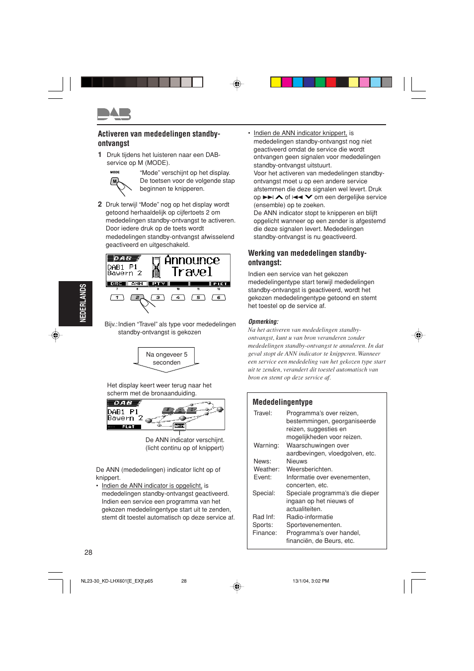 Werking van mededelingen standby- ontvangst, Mededelingentype | JVC KD-LHX601 User Manual | Page 244 / 291