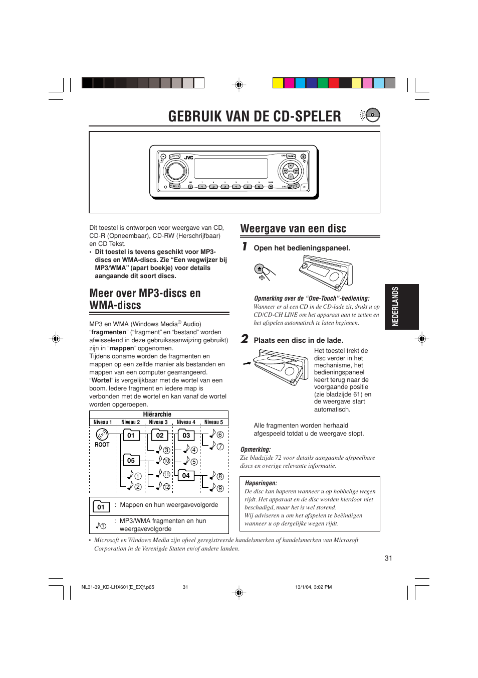 Gebruik van de cd-speler, Meer over mp3-discs en wma-discs, Weergave van een disc 1 | JVC KD-LHX601 User Manual | Page 247 / 291