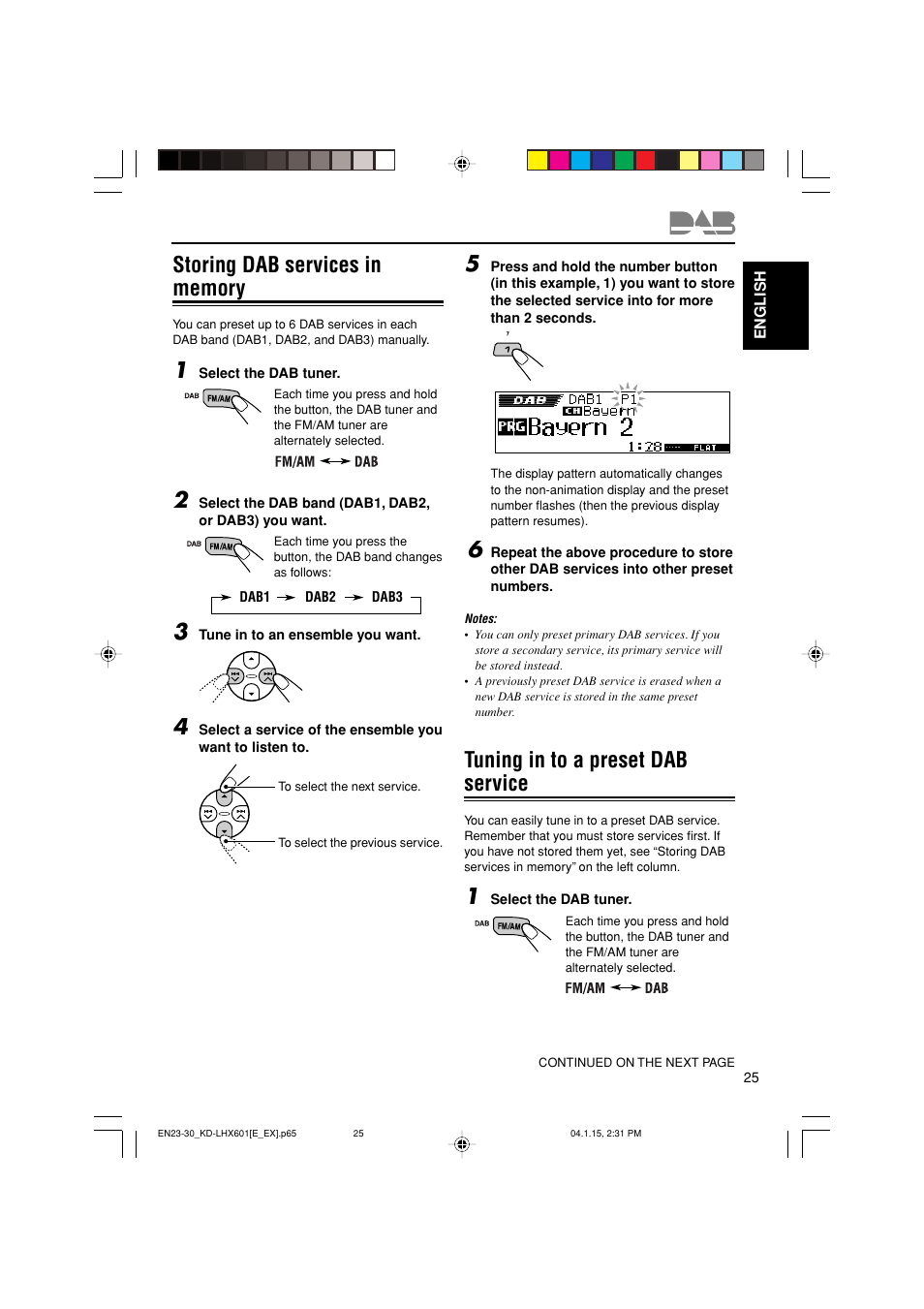 Tuning in to a preset dab service | JVC KD-LHX601 User Manual | Page 25 / 291