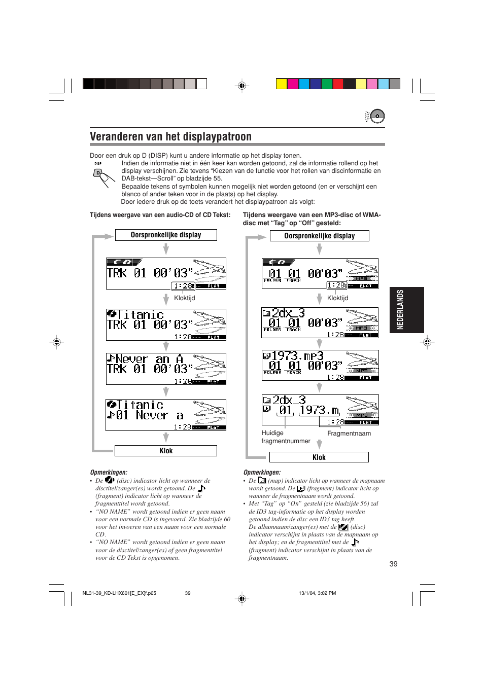 Veranderen van het displaypatroon, Nederlands | JVC KD-LHX601 User Manual | Page 255 / 291