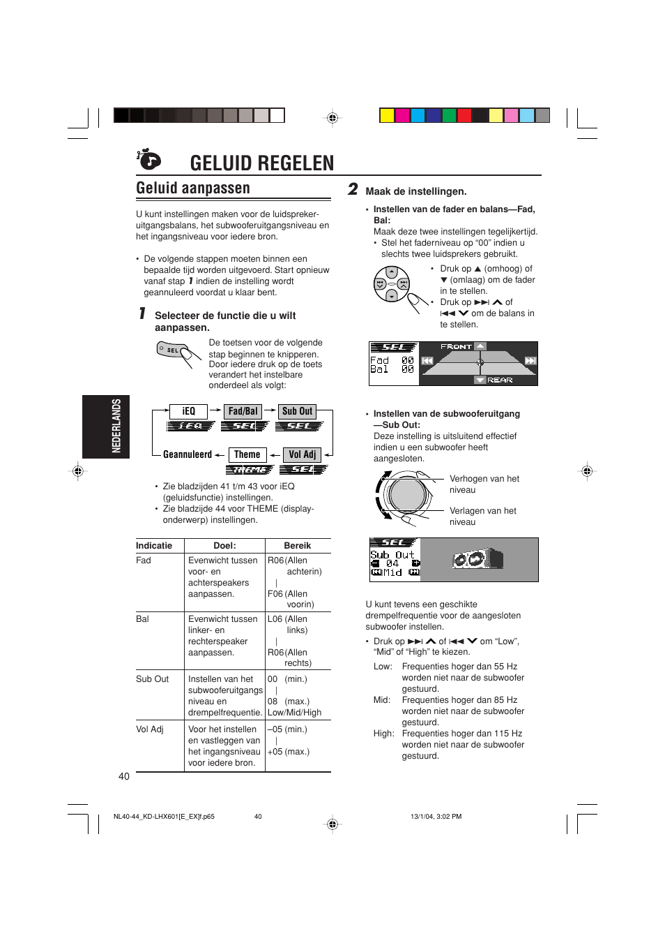 Geluid regelen, Geluid aanpassen | JVC KD-LHX601 User Manual | Page 256 / 291