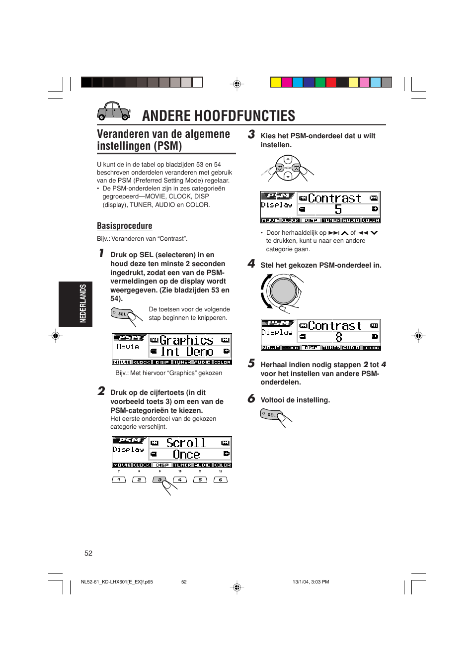 Andere hoofdfuncties, Veranderen van de algemene instellingen (psm) | JVC KD-LHX601 User Manual | Page 268 / 291
