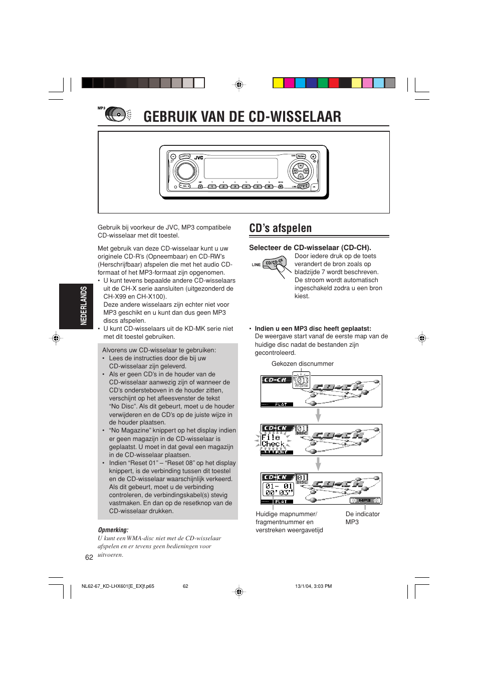 Gebruik van de cd-wisselaar, Cd’s afspelen | JVC KD-LHX601 User Manual | Page 278 / 291
