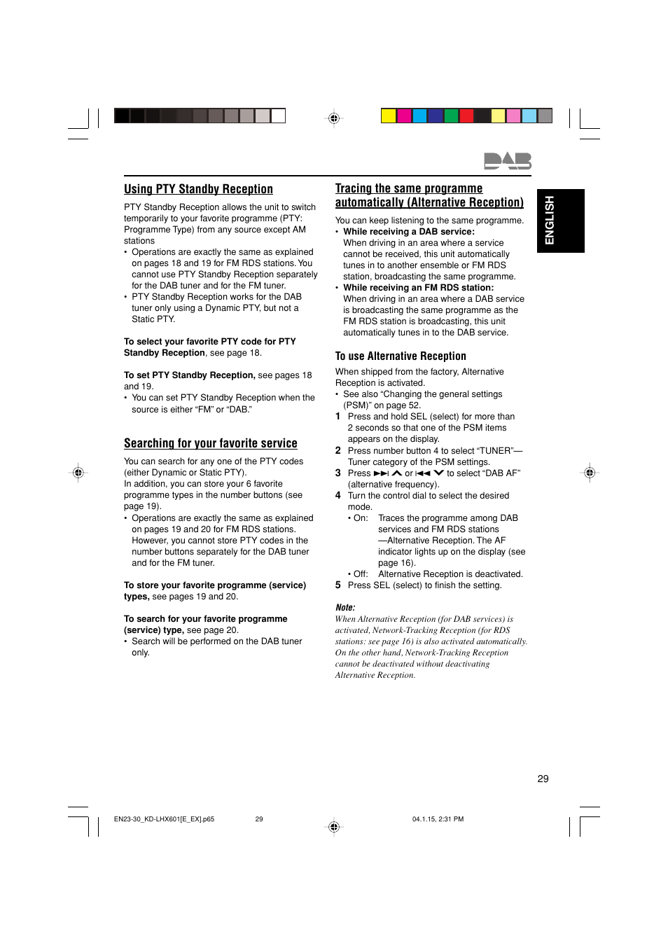 Using pty standby reception, Searching for your favorite service | JVC KD-LHX601 User Manual | Page 29 / 291