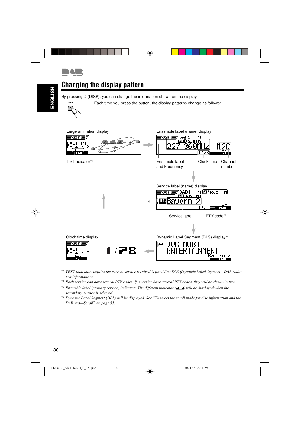 Changing the display pattern, English | JVC KD-LHX601 User Manual | Page 30 / 291