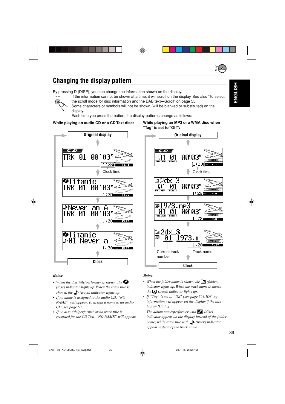 Changing the display pattern, English | JVC KD-LHX601 User Manual | Page 39 / 291