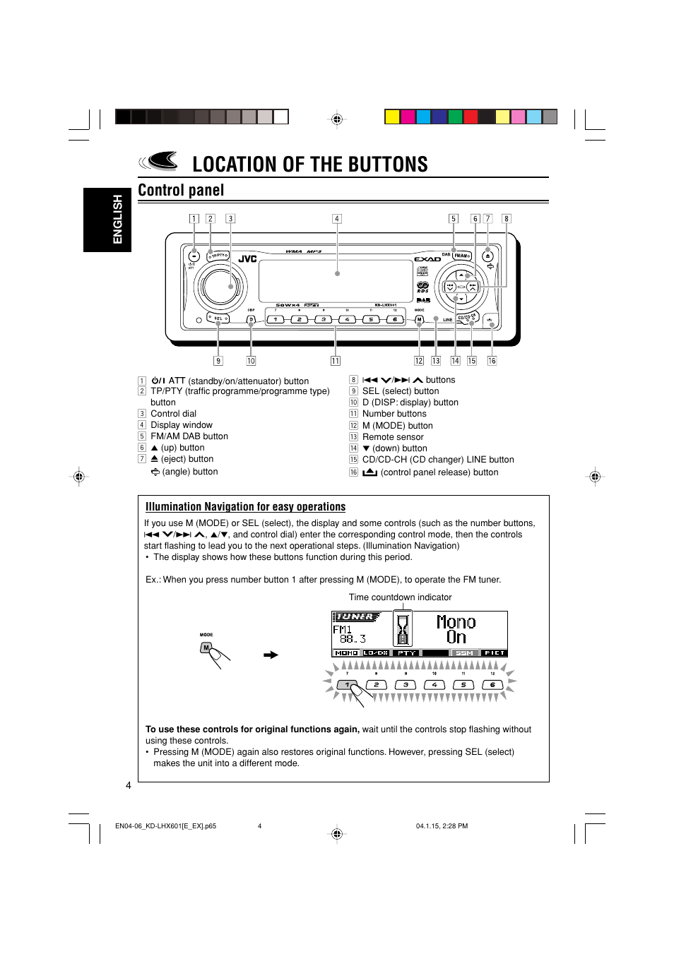 Location of the buttons, Control panel | JVC KD-LHX601 User Manual | Page 4 / 291
