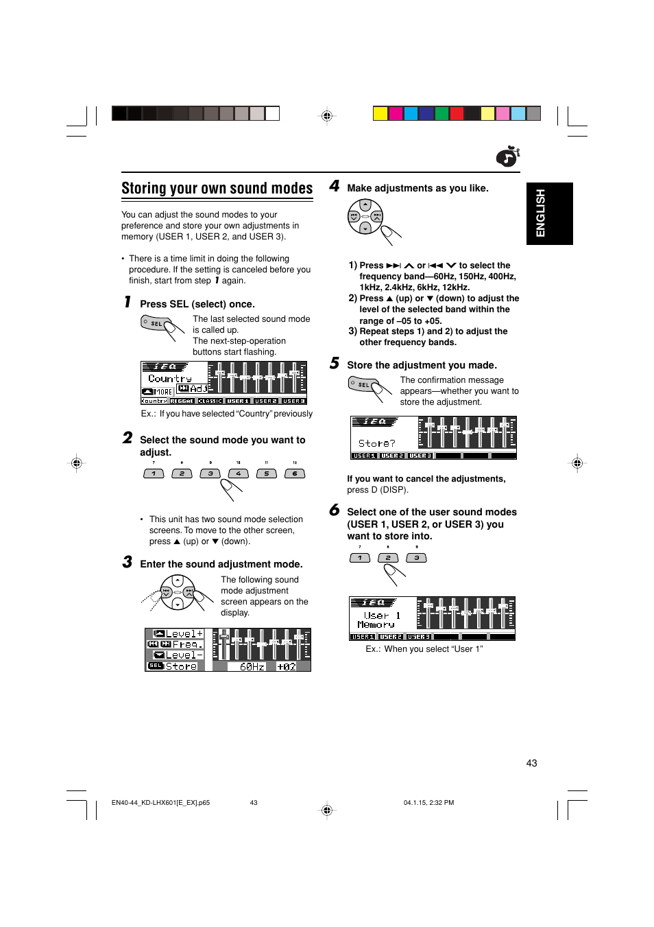 Storing your own sound modes | JVC KD-LHX601 User Manual | Page 43 / 291