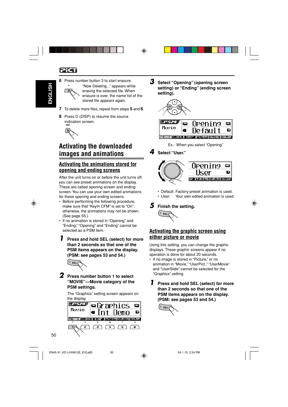 Activating the downloaded images and animations | JVC KD-LHX601 User Manual | Page 50 / 291