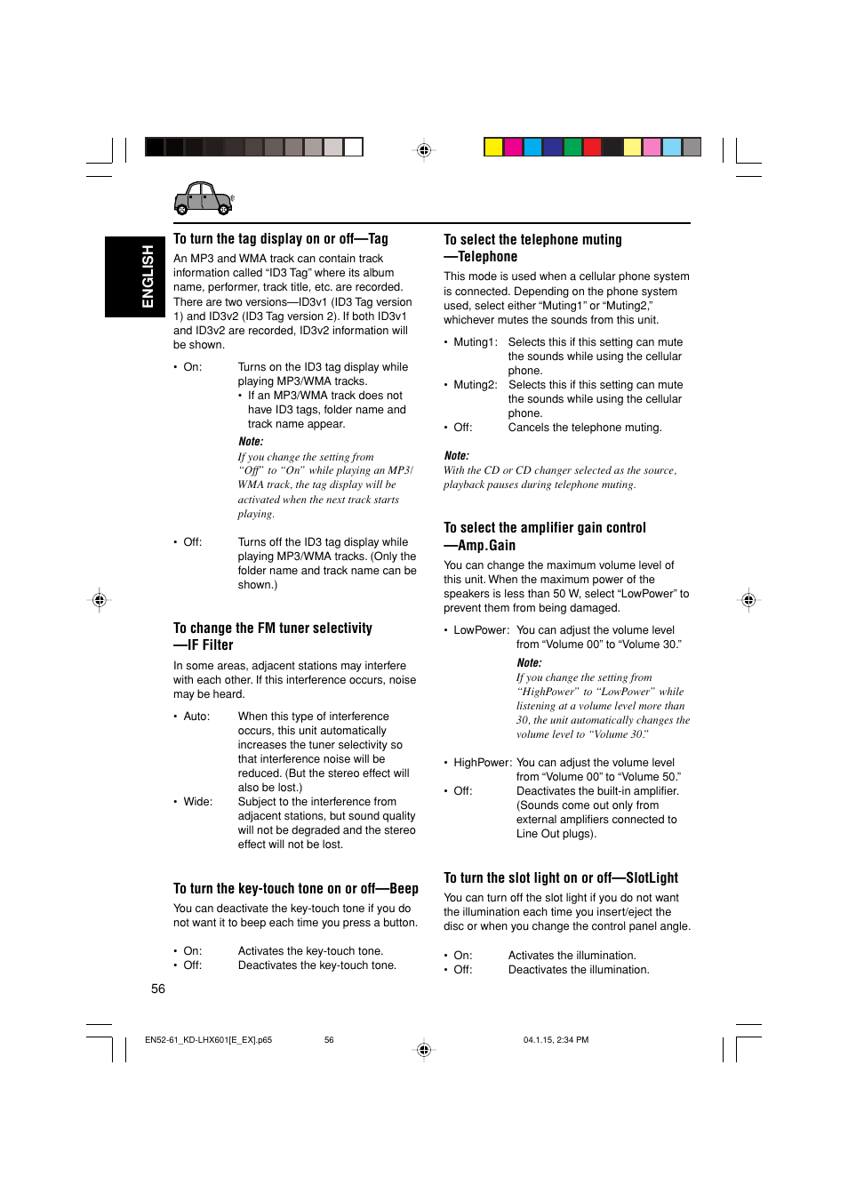 English to select the telephone muting —telephone | JVC KD-LHX601 User Manual | Page 56 / 291