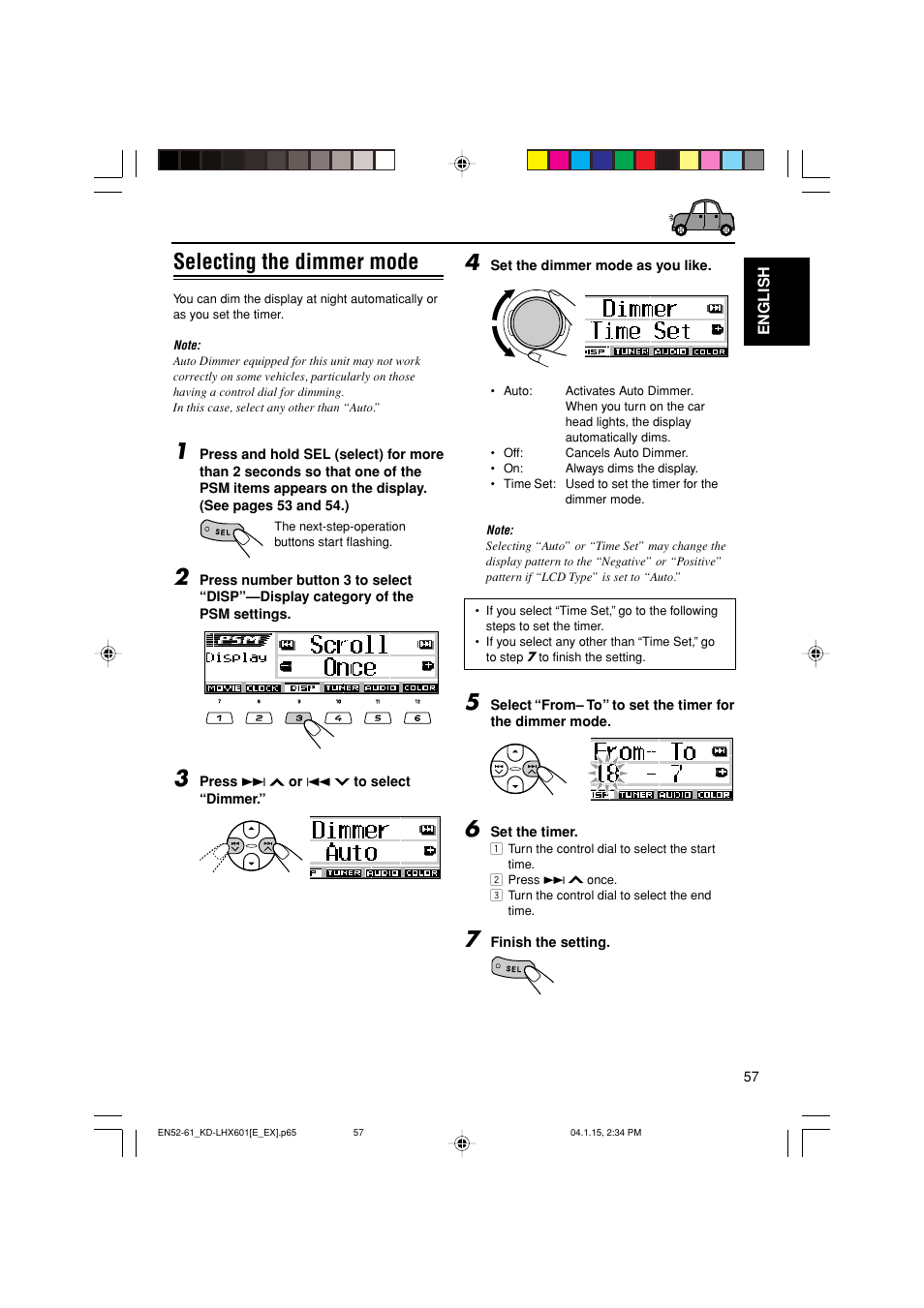 Selecting the dimmer mode | JVC KD-LHX601 User Manual | Page 57 / 291