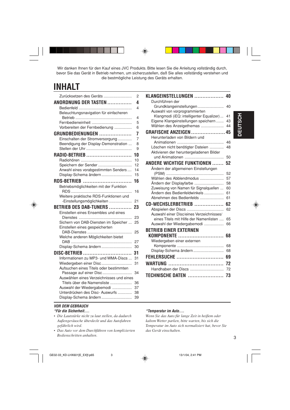 Inhalt | JVC KD-LHX601 User Manual | Page 75 / 291