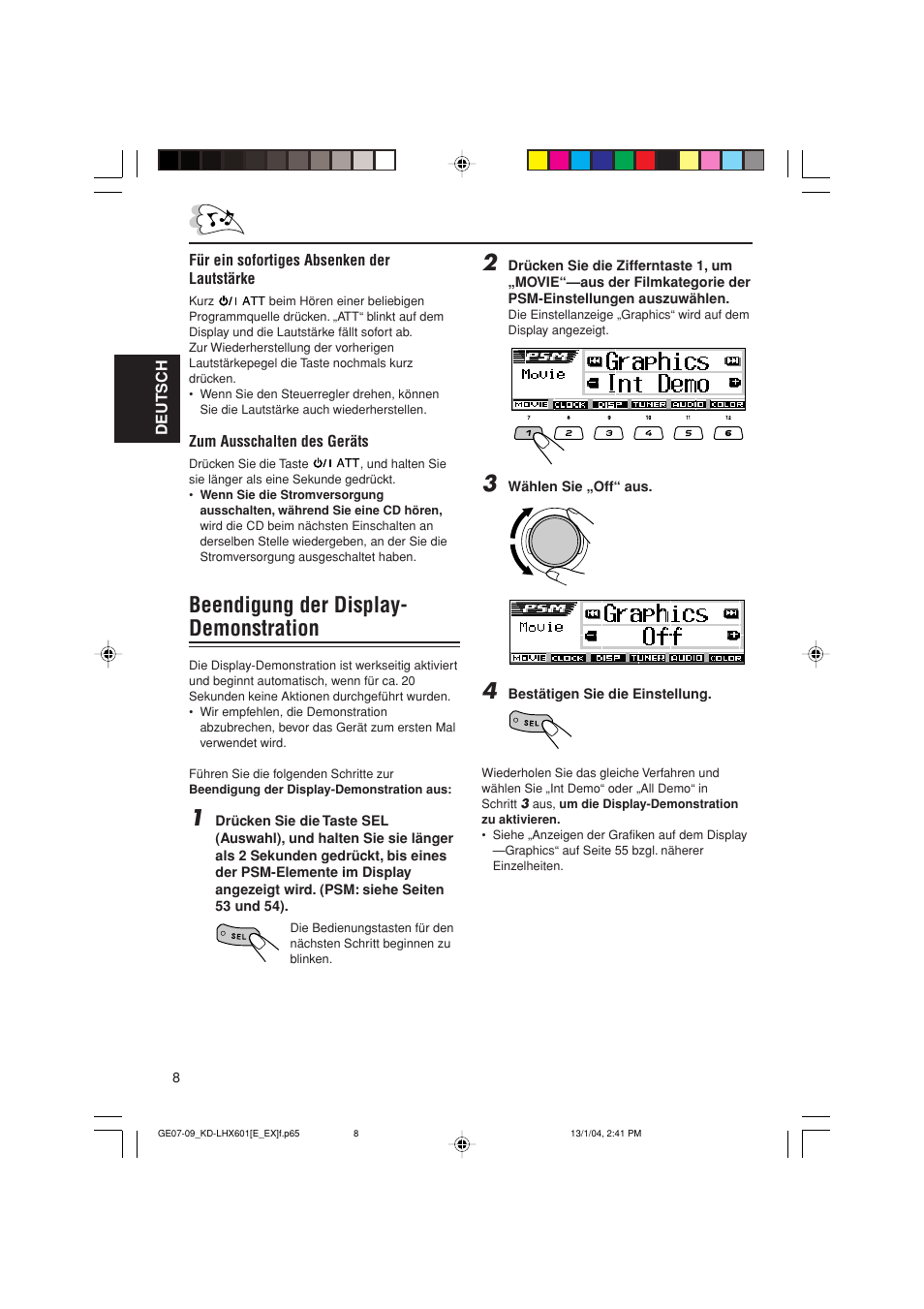 Beendigung der display- demonstration | JVC KD-LHX601 User Manual | Page 80 / 291