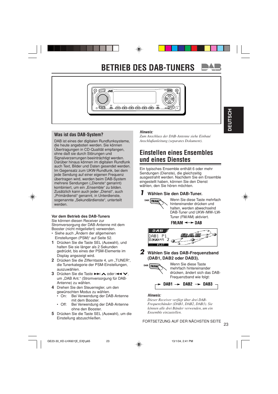 Betrieb des dab-tuners, Einstellen eines ensembles und eines dienstes | JVC KD-LHX601 User Manual | Page 95 / 291