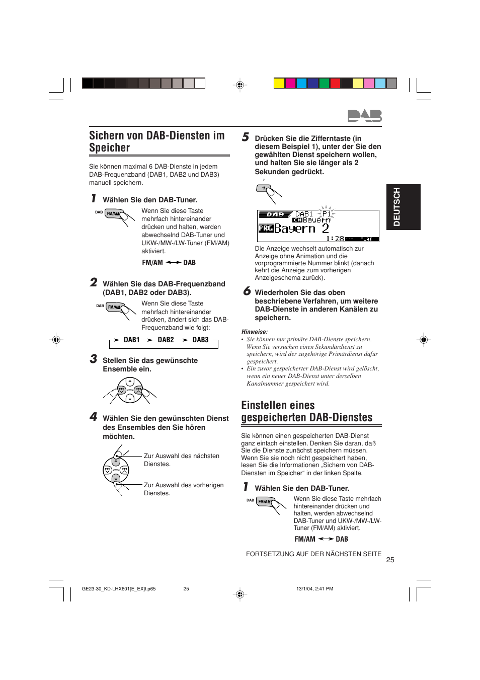 Sichern von dab-diensten im speicher, Einstellen eines gespeicherten dab-dienstes | JVC KD-LHX601 User Manual | Page 97 / 291