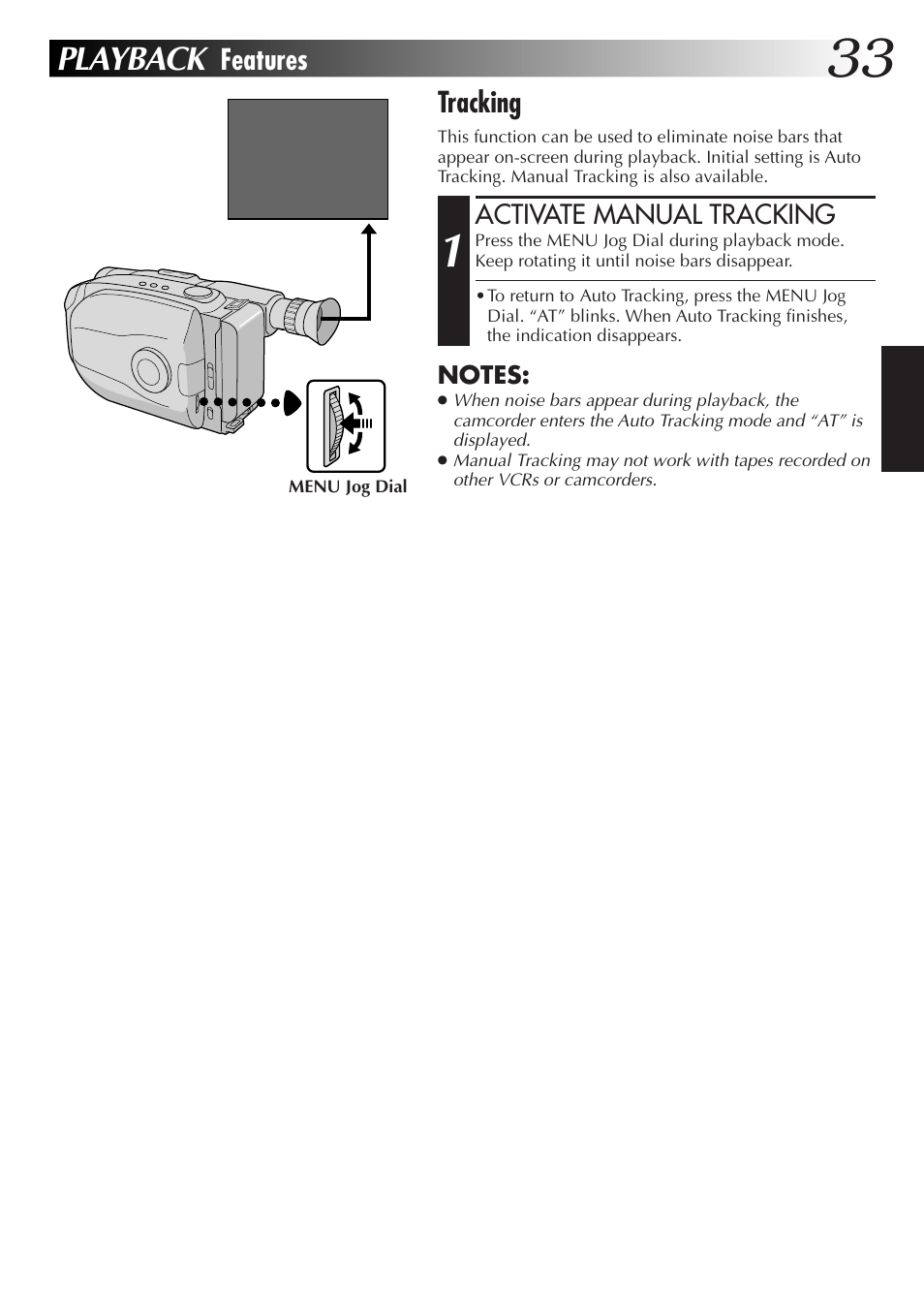 Playback, Features tracking | JVC Camcorder User Manual | Page 32 / 44