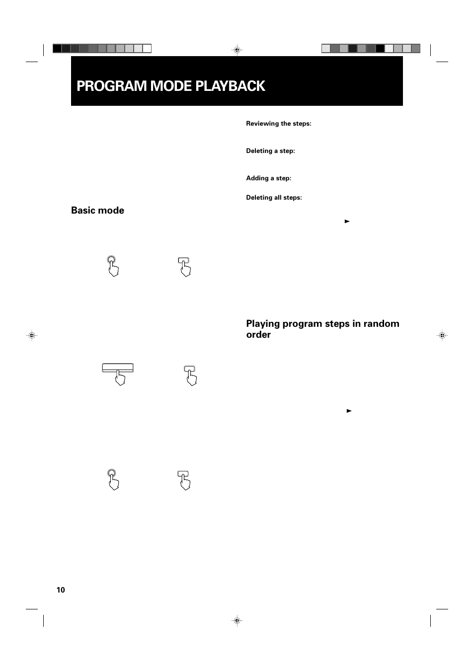 Program mode playback, Basic mode, Playing program steps in random order | JVC XL-MC222BK User Manual | Page 12 / 16