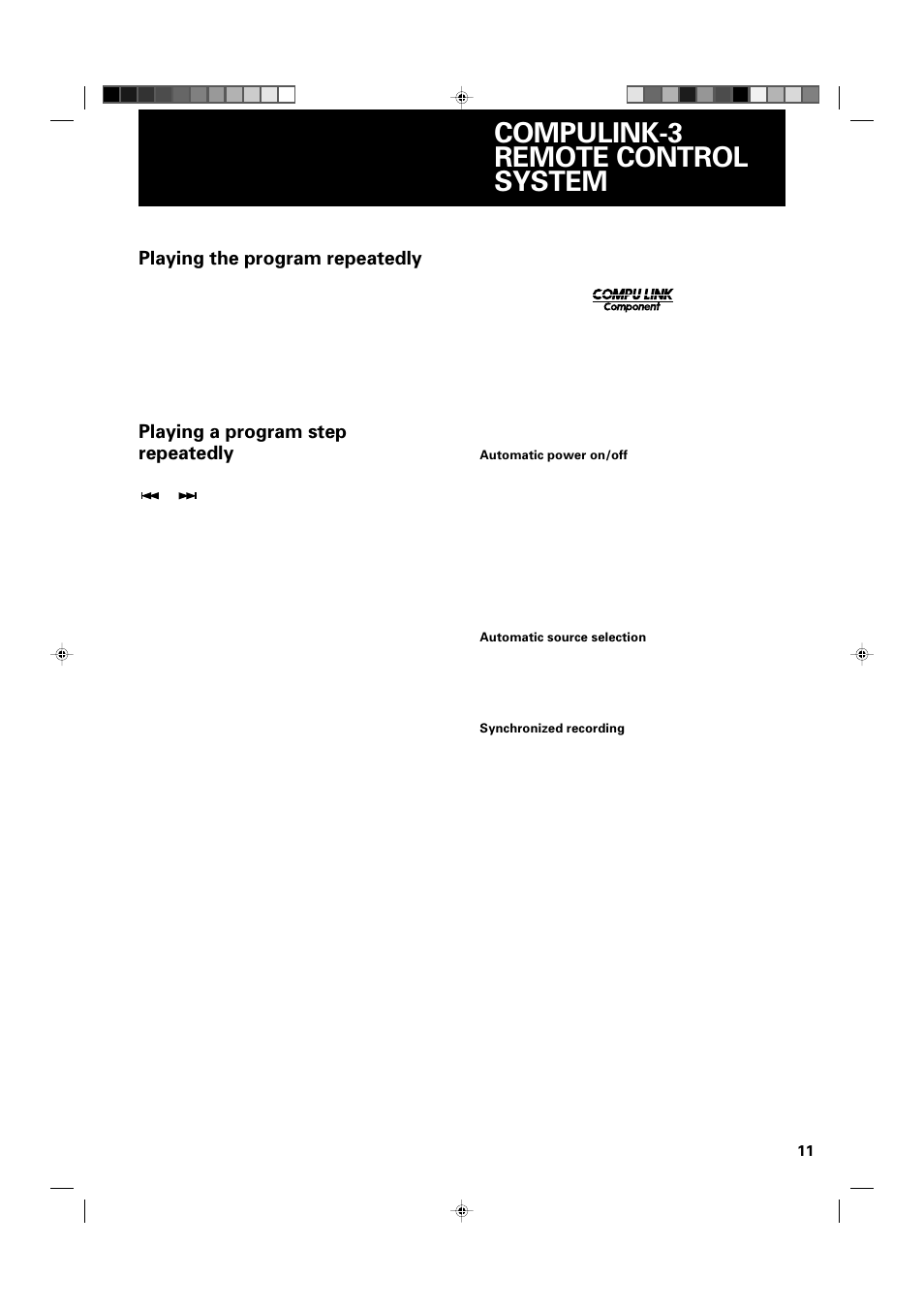 Compulink-3 remote control system, Playing the program repeatedly, Playing a program step repeatedly | JVC XL-MC222BK User Manual | Page 13 / 16