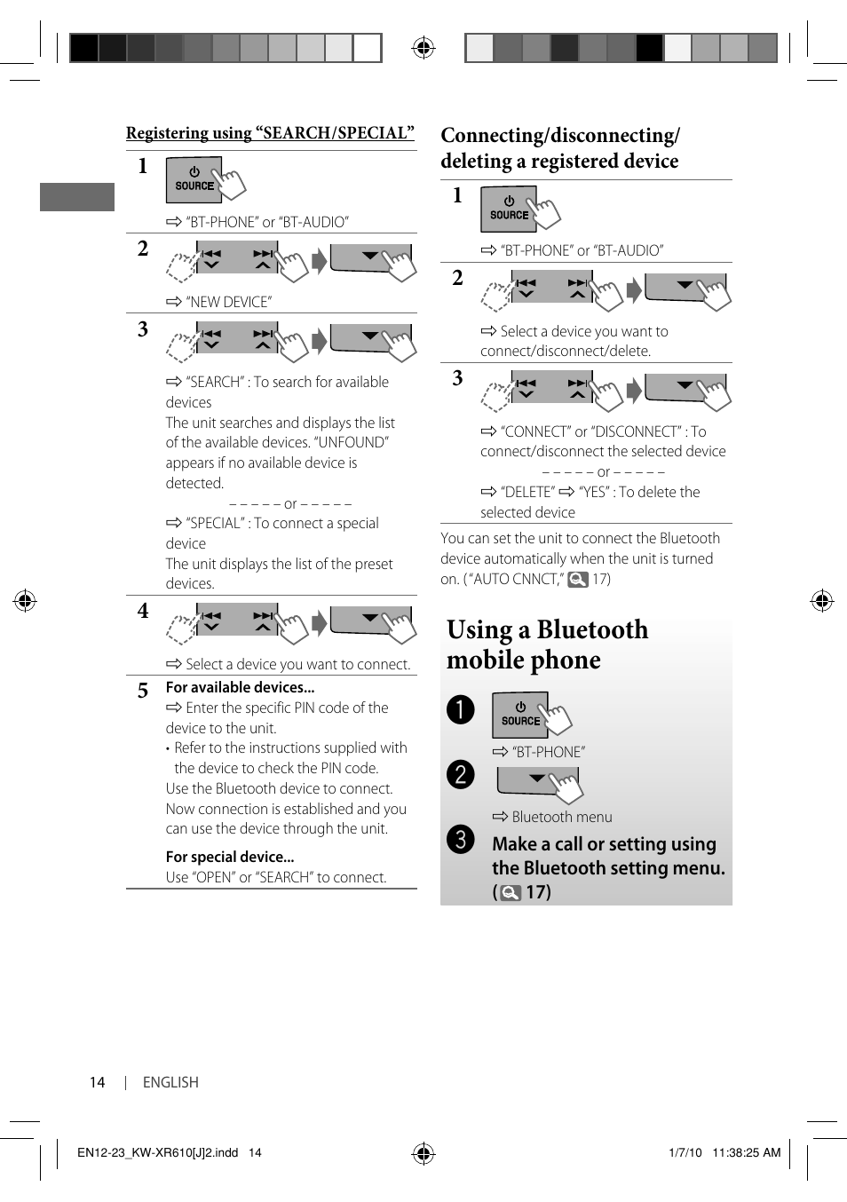 Using a bluetooth mobile phone | JVC GET0665-001A User Manual | Page 14 / 127