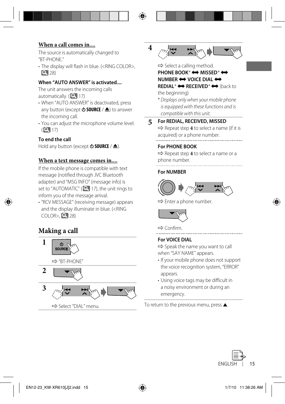 Making a call | JVC GET0665-001A User Manual | Page 15 / 127