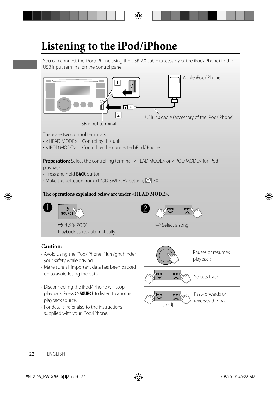 Listening to the ipod/iphone | JVC GET0665-001A User Manual | Page 22 / 127