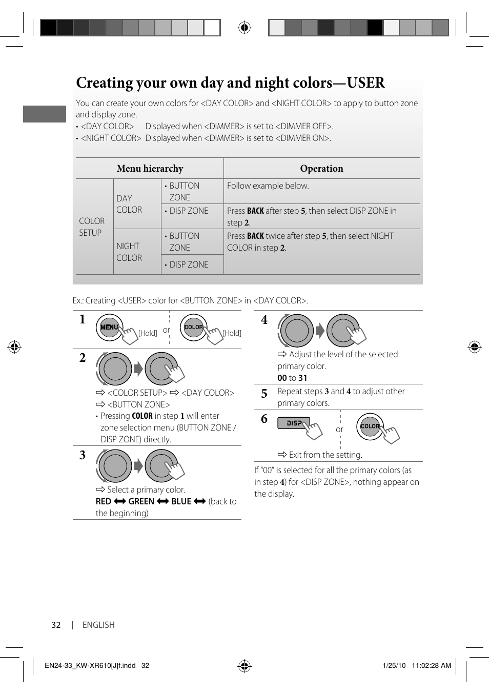 Creating your own day and night colors—user | JVC GET0665-001A User Manual | Page 32 / 127