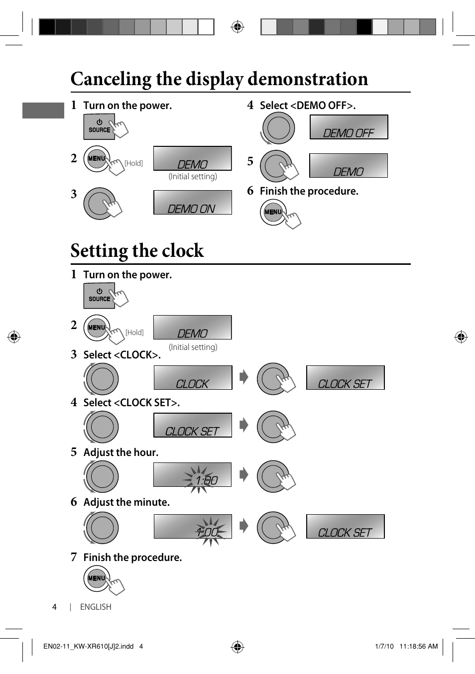 Setting the clock, Canceling the display demonstration | JVC GET0665-001A User Manual | Page 4 / 127