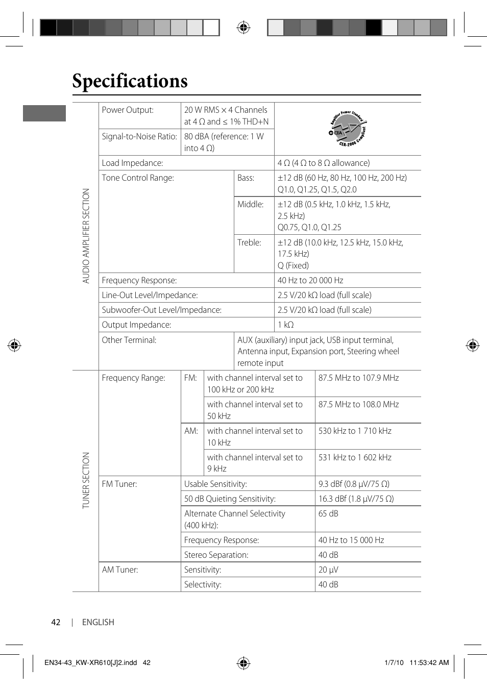 Specifications | JVC GET0665-001A User Manual | Page 42 / 127
