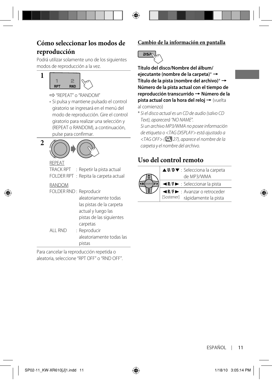 Cómo seleccionar los modos de reproducción, Uso del control remoto | JVC GET0665-001A User Manual | Page 53 / 127