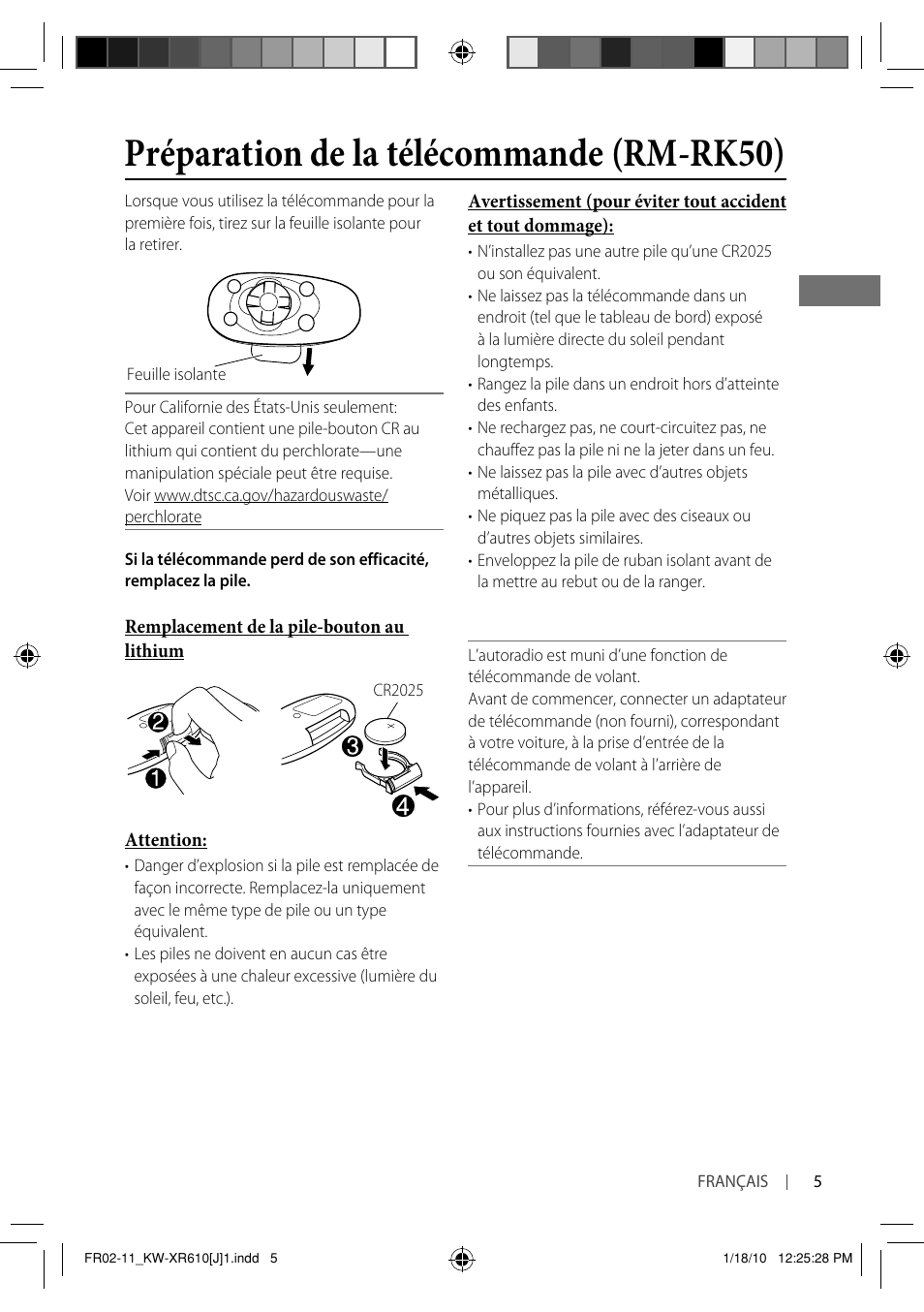 Préparation de la télécommande (rm-rk50) | JVC GET0665-001A User Manual | Page 89 / 127