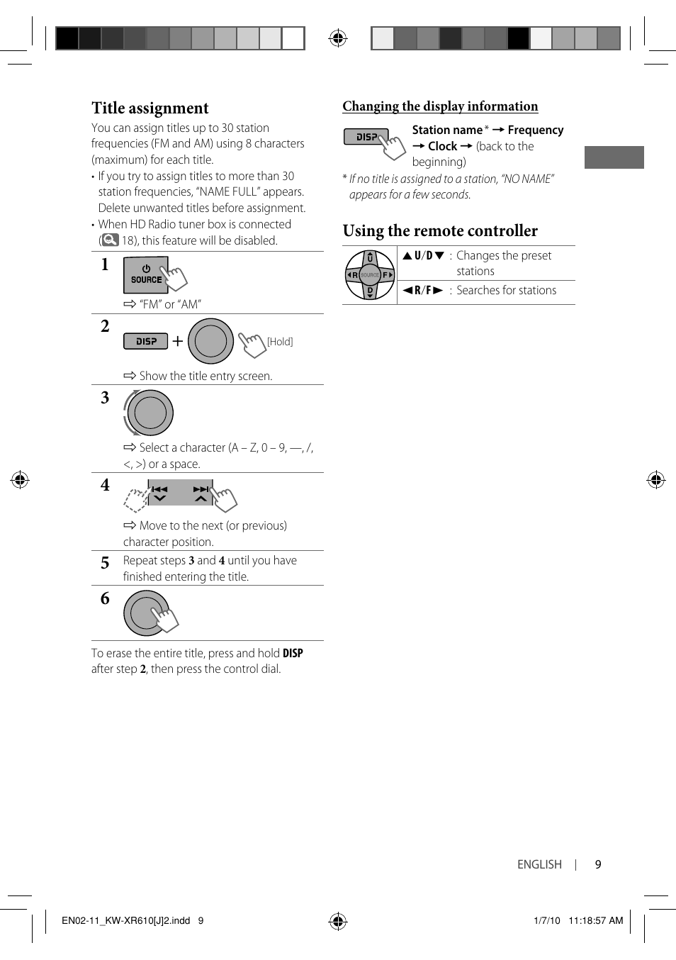 Title assignment, Using the remote controller | JVC GET0665-001A User Manual | Page 9 / 127